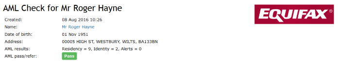 AML Check Screenshot